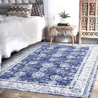 Tapis oriental Garvee, design vintage, 80 x 150 cm, bleu marine, antidérapant, à poils courts, résistant aux taches, pour salon, chambre ou cuisine.