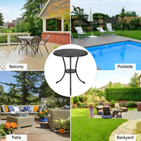 Table de bistrot Garvee Patio ronde de 61 cm (24 po) avec trou pour parasol de 5 cm (2 po), en aluminium résistant aux intempéries et structure en fer robuste, noir classique, pour balcon et jardin.