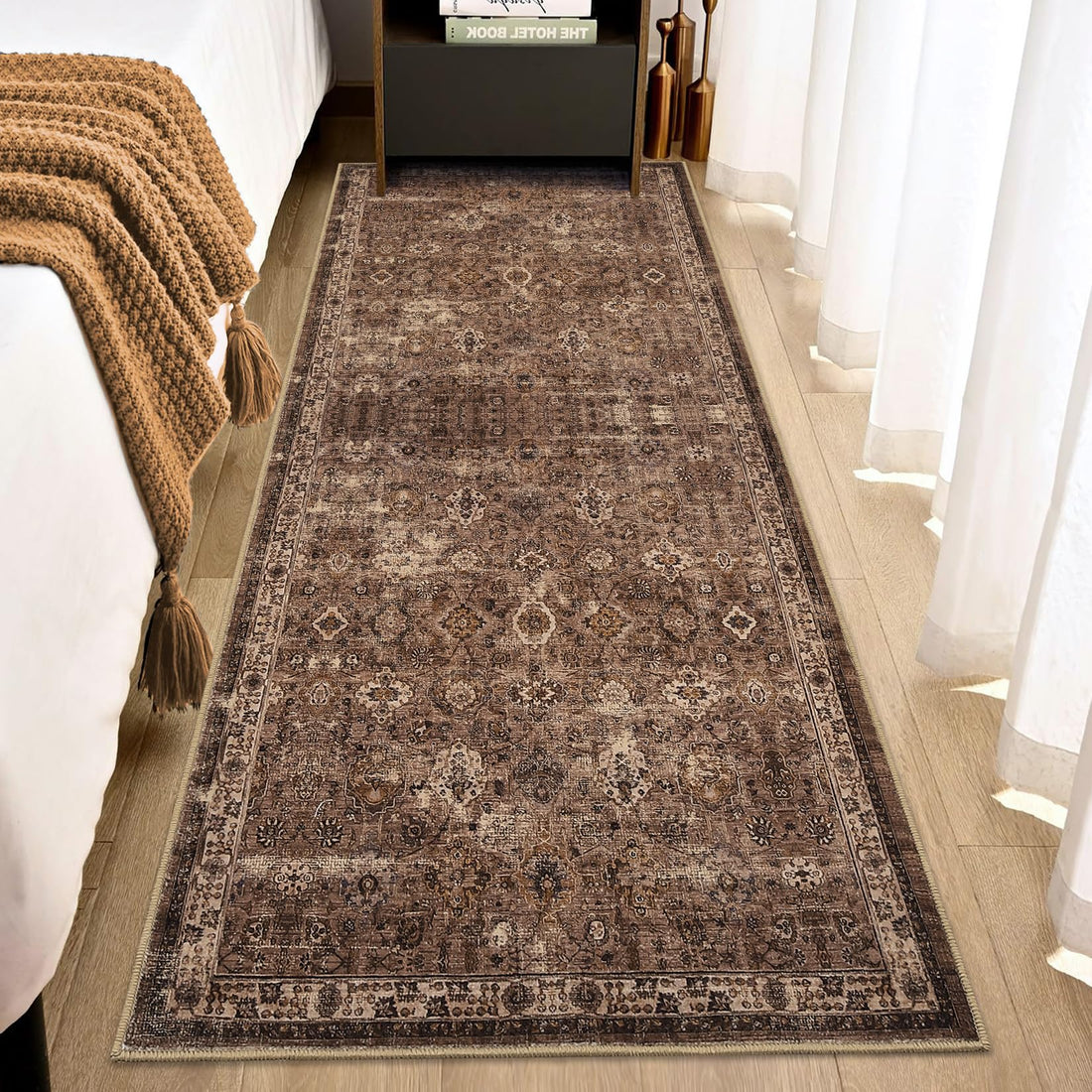 Garvee Vintage Teppich 80 x 150 cm Rutschfest Waschbar Boho Teppich Für Wohnzimmer Schlafzimmer Esszimmer Rotbraun