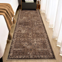 Garvee Vintage Teppich 80 x 150 cm Rutschfest Waschbar Boho Teppich Für Wohnzimmer Schlafzimmer Esszimmer Rotbraun