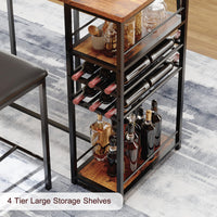 Table de salle à manger Garvee pour 2 personnes avec 4 compartiments de rangement, porte-gobelet et casier à vin, structure robuste en acier, design rustique en bois, idéale pour les petits espaces, compacte, marron