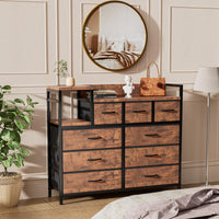 Commode Garvee à 9 tiroirs en tissu, multifonctionnelle pour chambre et salon, 100 x 30 x 86 cm, coloris rétro