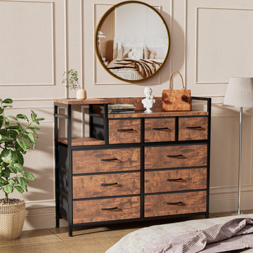 Commode Garvee à 9 tiroirs en tissu, multifonctionnelle pour chambre et salon, 100 x 30 x 86 cm, coloris rétro