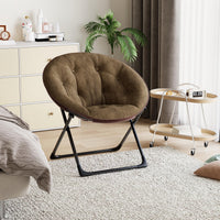 Fauteuil soucoupe pliable Garvee en fausse fourrure, doux et confortable, structure en métal, marron, pour la chambre et le jardin, léger et portable