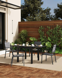 Ensemble de 2 chaises de jardin empilables Garvee en métal avec revêtement Textilène résistant aux UV, légères et résistantes aux intempéries, structure en aluminium, noires.