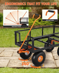 Garvee Chariot de jardin 3 en 1 en acier robuste, charge 408 kg, ridelles grillagées amovibles, pneus tout-terrain, poignée pivotante, 96 × 50 cm, noir et orange