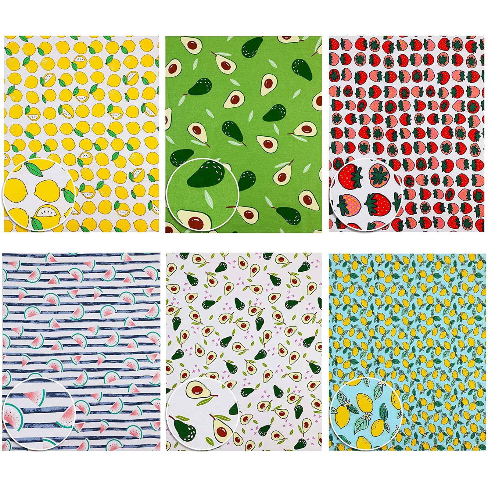Garvee Lot de 12 pièces de tissu patchwork à motifs de fruits, en coton, pour la couture et les loisirs créatifs, usage polyvalent