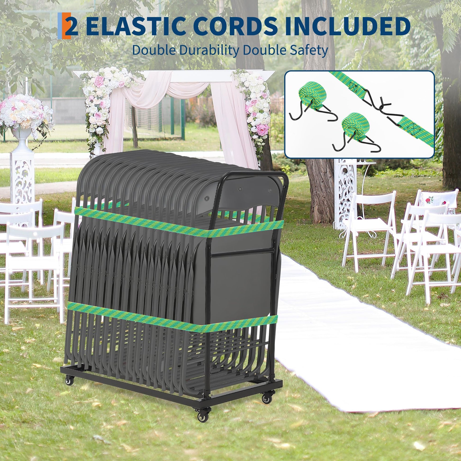 Chariot à chaises pliantes Garvee en forme de L, capacité de 136 kg, pouvant contenir 25 chaises, en métal robuste avec revêtement en poudre, poignée amovible, idéal pour les mariages et les événements.