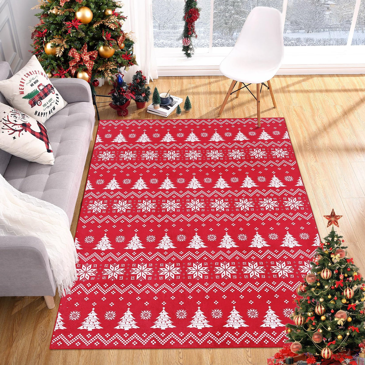 Tapis d'appoint bohème Garvee 80x150 cm en coton à poils courts antidérapant, intérieur et extérieur, couloir, cuisine, décoration de Noël