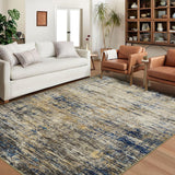 Garvee Tapis anti-taches lavable en machine bleu/camel 200×290cm pour salon, chambre, couloir