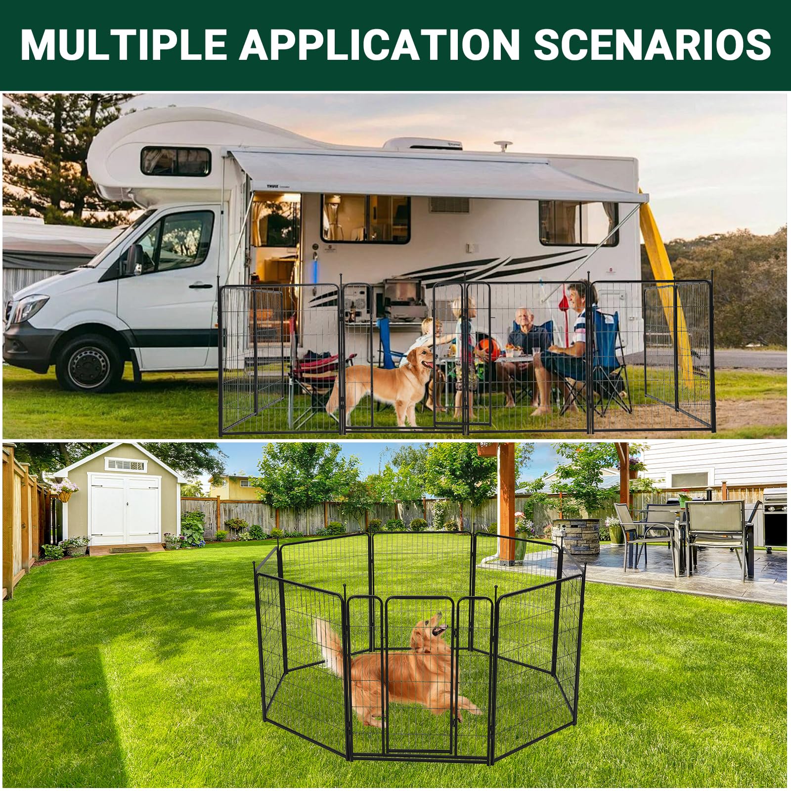 Garvee Aire de jeux pour chiens, clôture métallique robuste de 101,6 cm x 6,4 m avec large portail, revêtement en poudre, portable