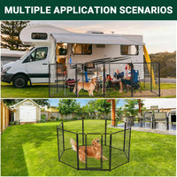 Garvee Aire de jeux pour chiens, clôture métallique robuste de 101,6 cm x 6,4 m avec large portail, revêtement en poudre, portable