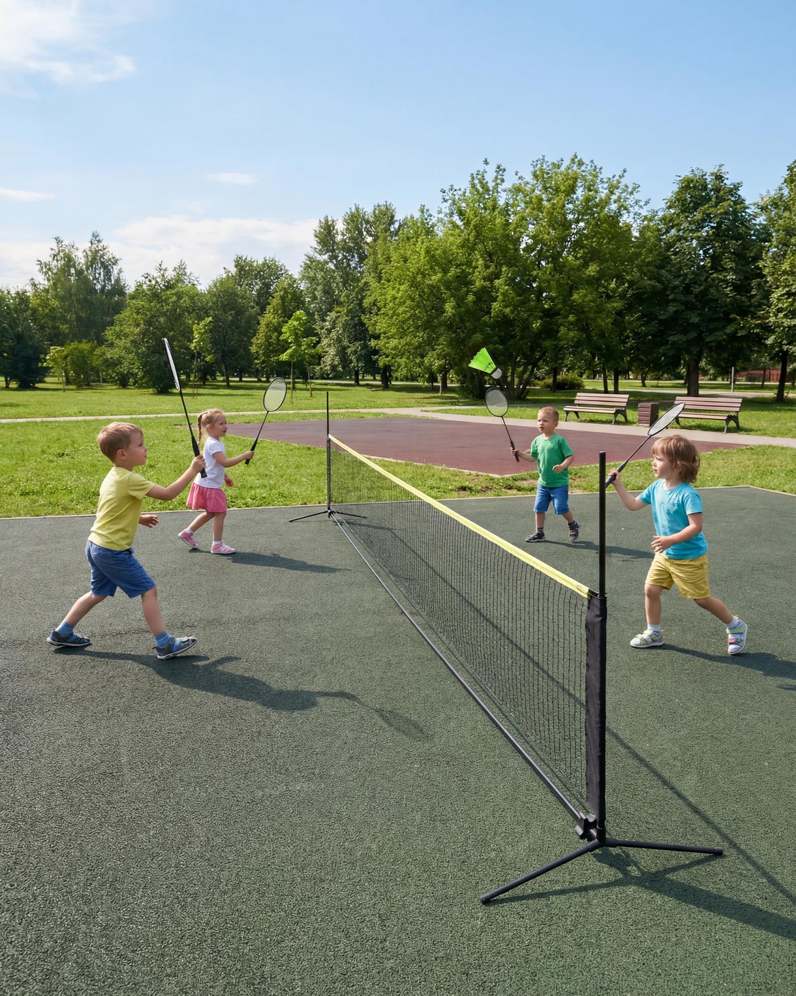 Filet de badminton Garvee 5,2 m (17 pi), pliable et réglable en hauteur, en nylon et fer, pour jeux intérieurs et extérieurs. Pied et sac de transport inclus.
