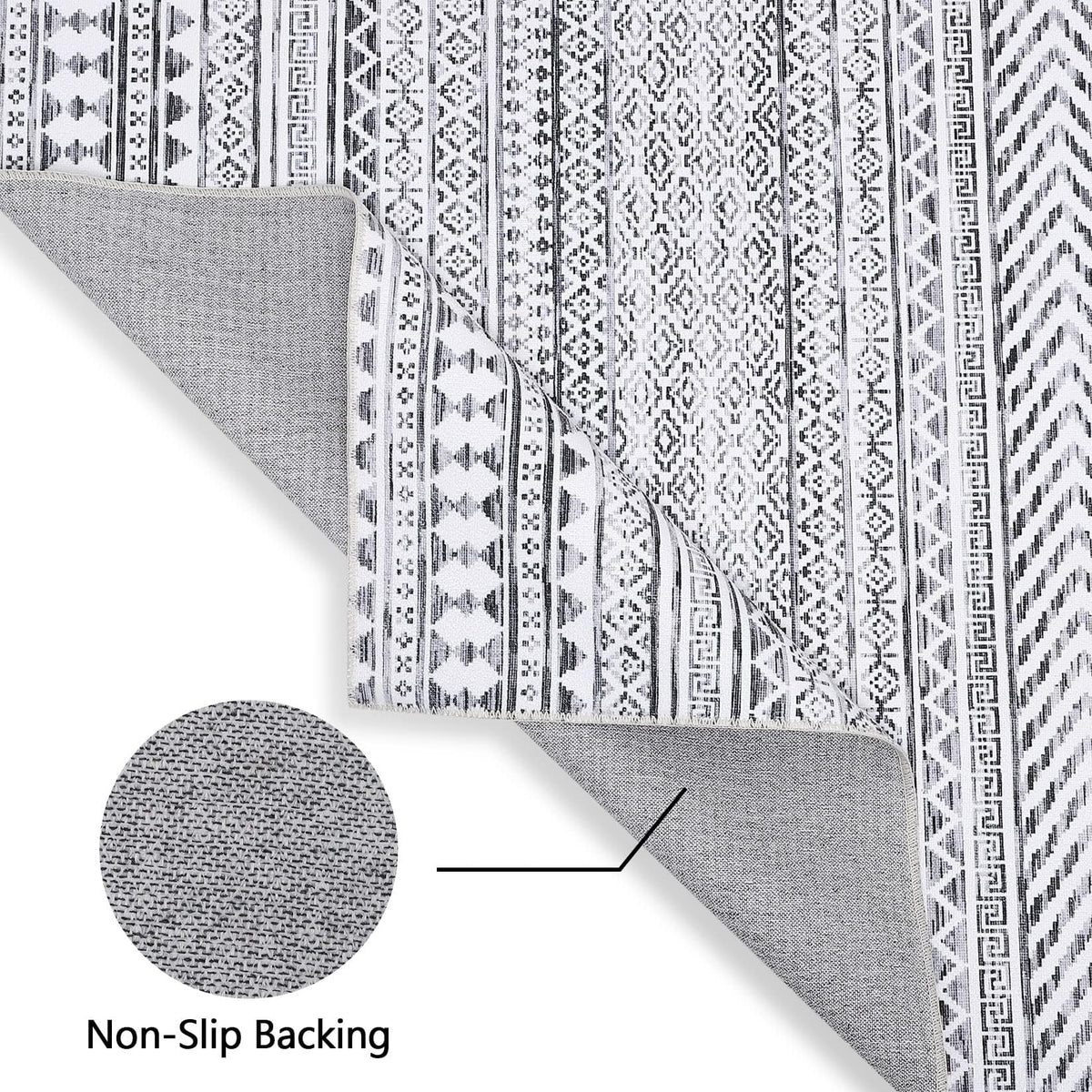 Tapis marocain bohème GARVEE 200x290cm Gris, déperlant, à poils courts, résistant aux taches et à l'huile, lavable, salon et chambre