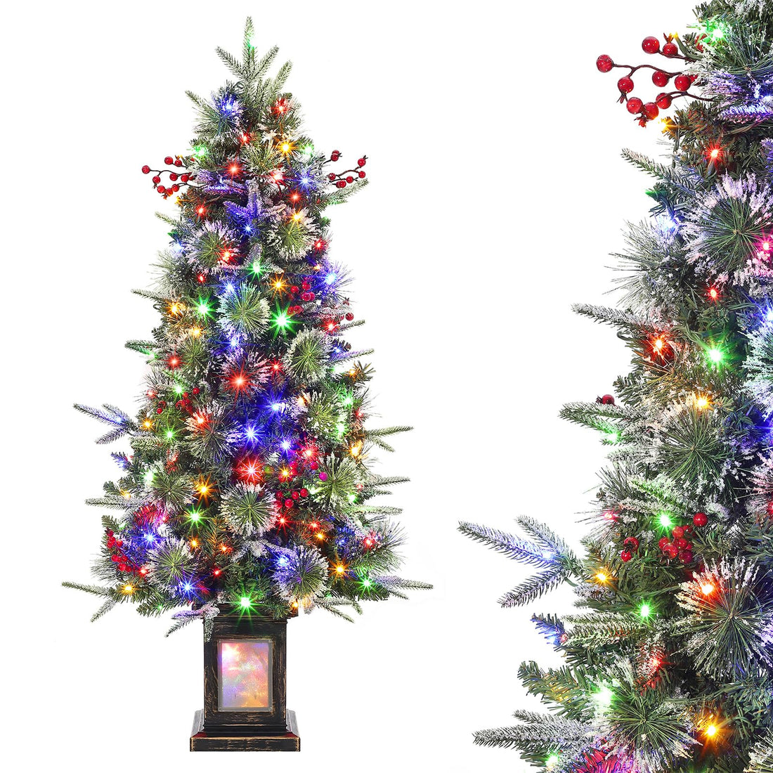 Sapin de Noël artificiel Garvee, 1 pièce – 120 cm, 150 LED (blanc chaud et multicolore), 8 modes d'éclairage, base transparente, fibre optique