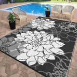 Garvee Tapis d'Extérieur en Paille Plastique 274 x 549 cm Réversible Floral Imperméable Avec 4 Piquets et Sac de Rangement Pour Camping terrasse Plage