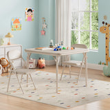 Garvee Ensemble table et chaises enfants 3 pièces pliables, métal et cuir PU beige, format carré pour intérieur et extérieur