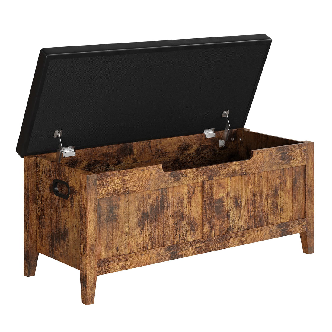 Coffre-banc de rangement Garvee en bois avec charnières de sécurité, assise rembourrée et poignées ergonomiques, idéal pour le salon et la chambre, 100 cm (39,4 po), marron.