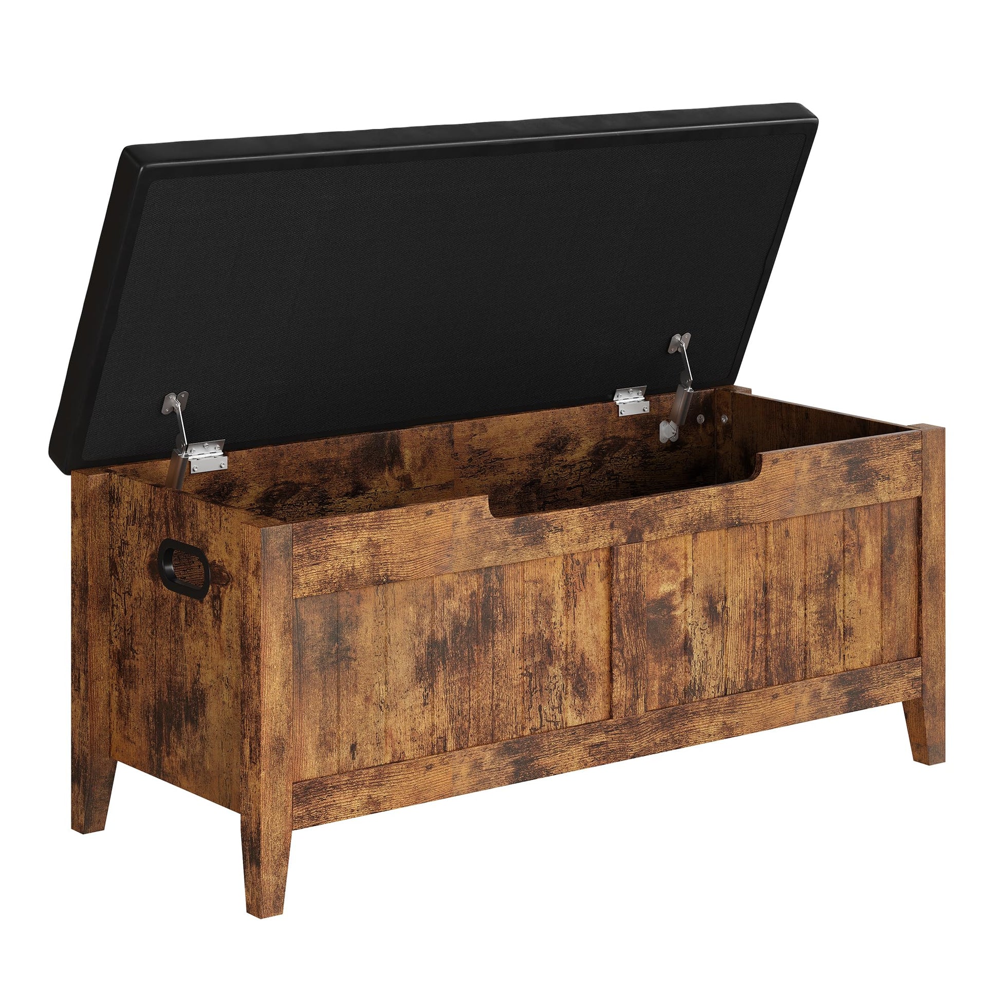 Coffre-banc de rangement Garvee en bois avec charnières de sécurité, assise rembourrée et poignées ergonomiques, idéal pour le salon et la chambre, 100 cm (39,4 po), marron.