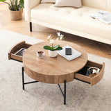 Garvee table d'appoint ronde en bois avec tiroir et pieds en métal pour salon ou chambre 50 cm, MDF résistant style campagne vintage - Vintage