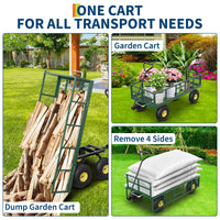 Garvee Chariot de jardin basculant 408 kg avec côtés amovibles, poignée rotative 180° et pneus 25 cm, acier robuste tout-terrain pour jardin et ferme
