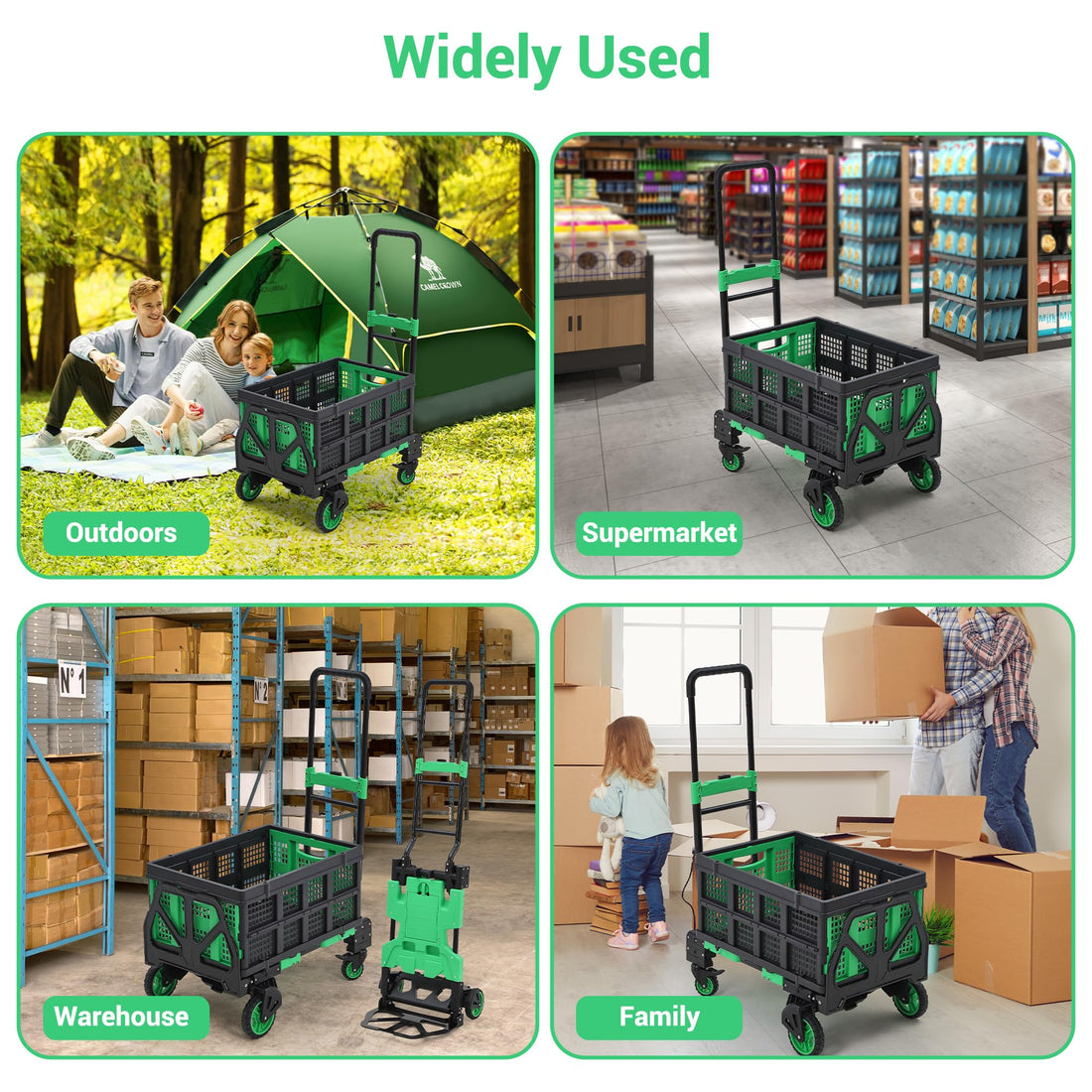 Garvee Chariot Pliable 2 en 1 avec Panier et Poignée Réglable, Charge 150 kg, Métal Robuste, Roues Silencieuses, pour Courses et Déménagements