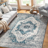 Tapis décoratif lavable Garvee, à poils courts, bleu-gris, 120 x 170 cm, pour chambre, salon, salle à manger, entrée