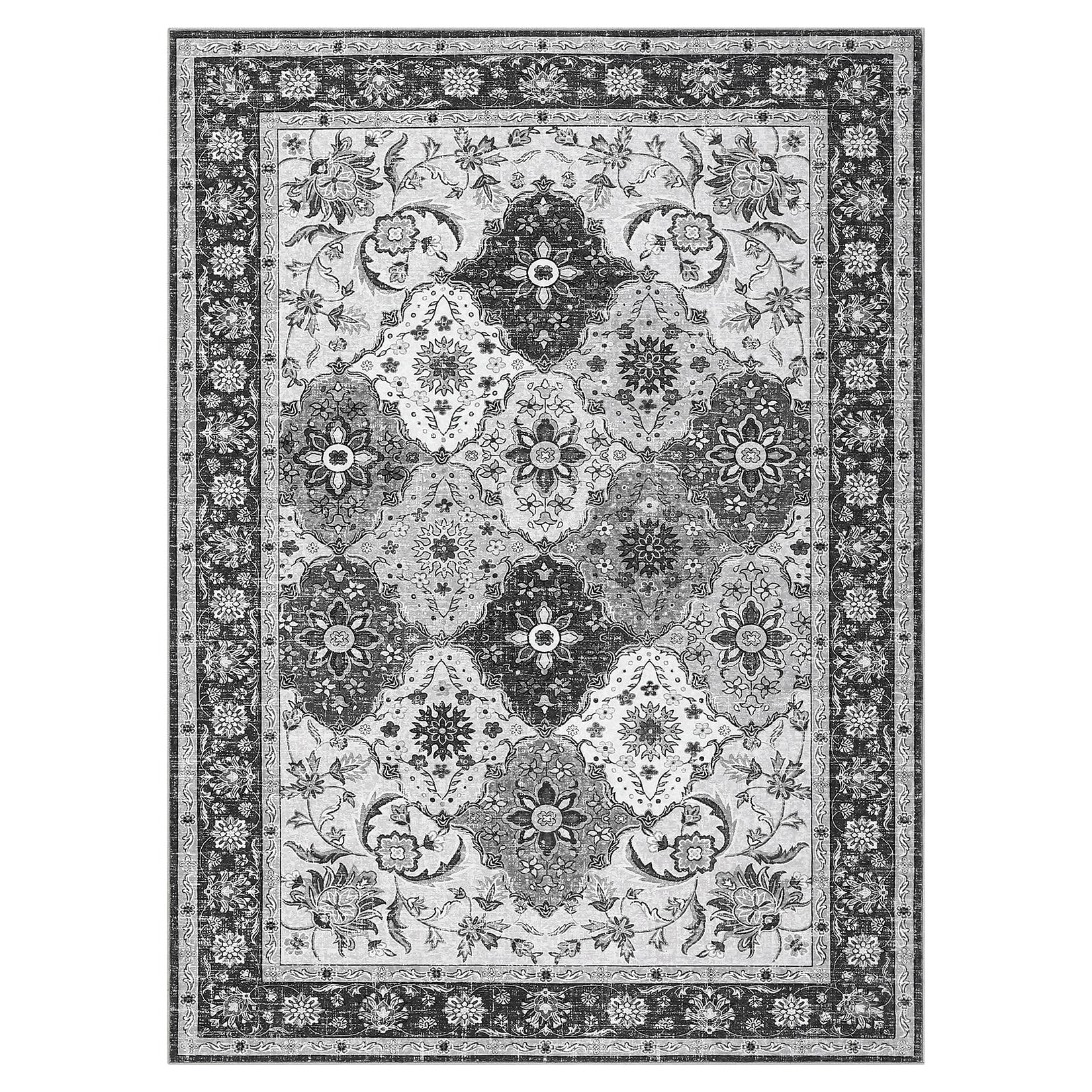 Tapis Garvee lavables à motif treillis vintage pour salon, chambre, bureau, chambre d'enfant, style oriental, à poils courts, neutre, antidérapant, grand format