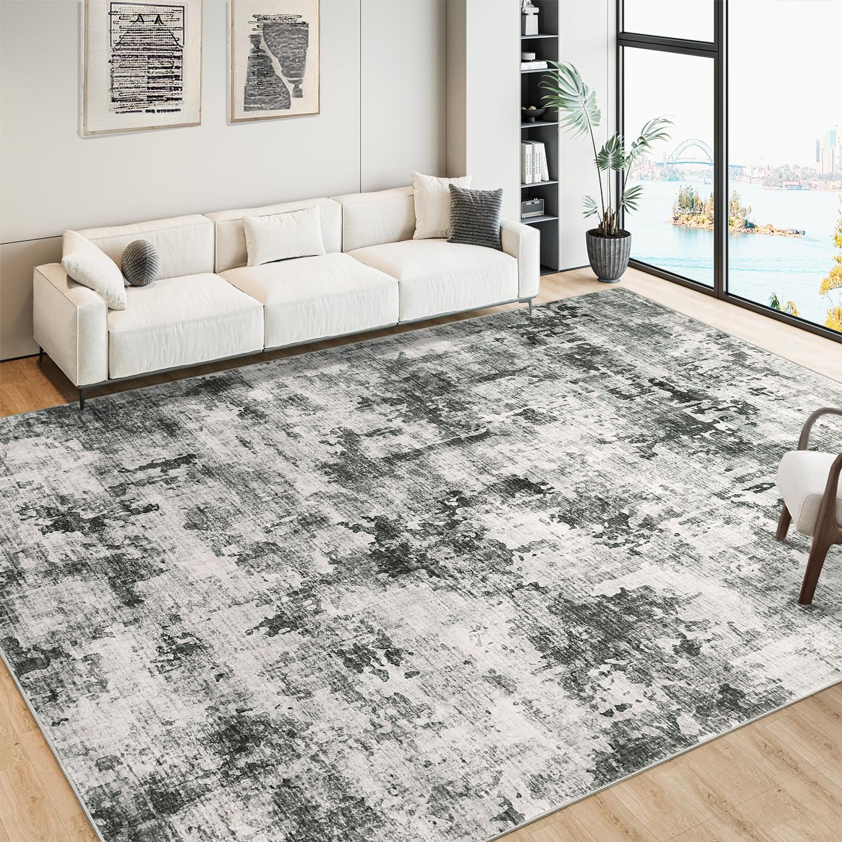 Tapis Garvee moderne lavable, antidérapant, doux et pliable, pour salon et chambre, gris, 240 x 340 cm
