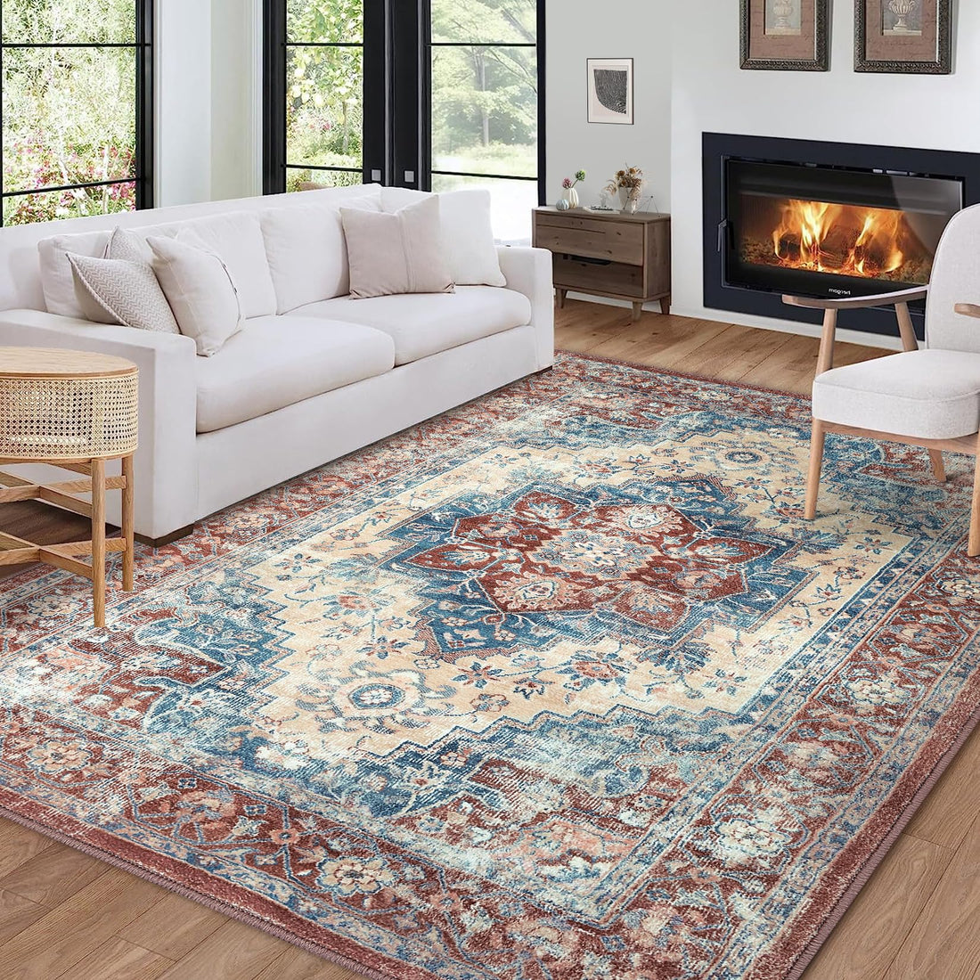 Tapis oriental GARVEE 120x170cm, lavable, doux, aspect rustique, poils courts, salon, chambre