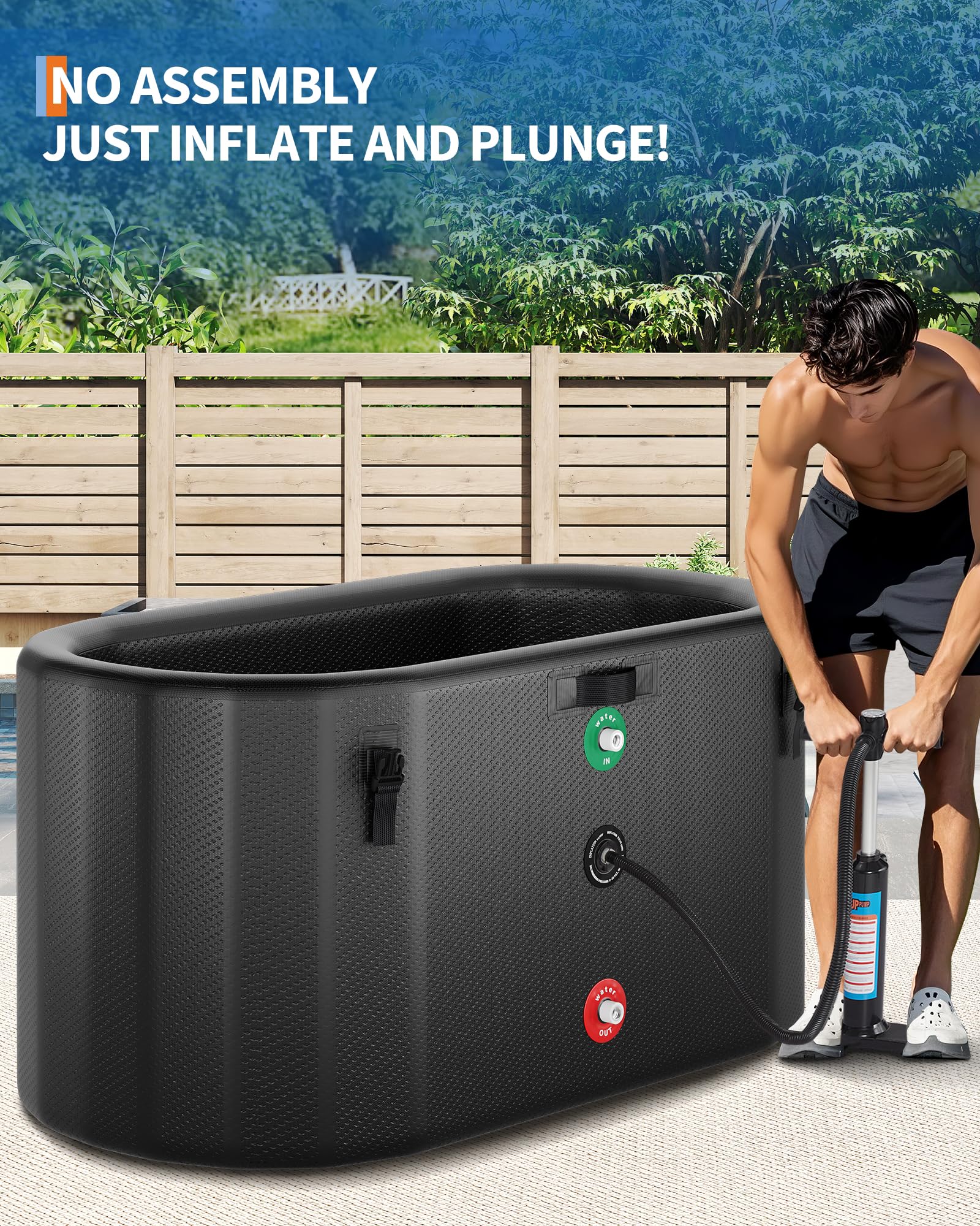 Baignoire balnéo Garvee pour sportifs, 930 litres (248 gallons), ovale, noire, portable, couvercle isolé, en PVC renforcé de fibres de verre résistant aux déchirures