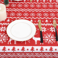 Nappe de Noël ronde Garvee 152 cm rouge, déperlante, antitache, 100 % polyester, motif flocons de neige et rennes, idéale pour les fêtes et la maison