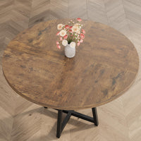 Table de salle à manger ronde Garvee pour 4 à 6 personnes, 119 cm (47 pouces), structure en métal, plateau en bois, design industriel, gain de place, grise