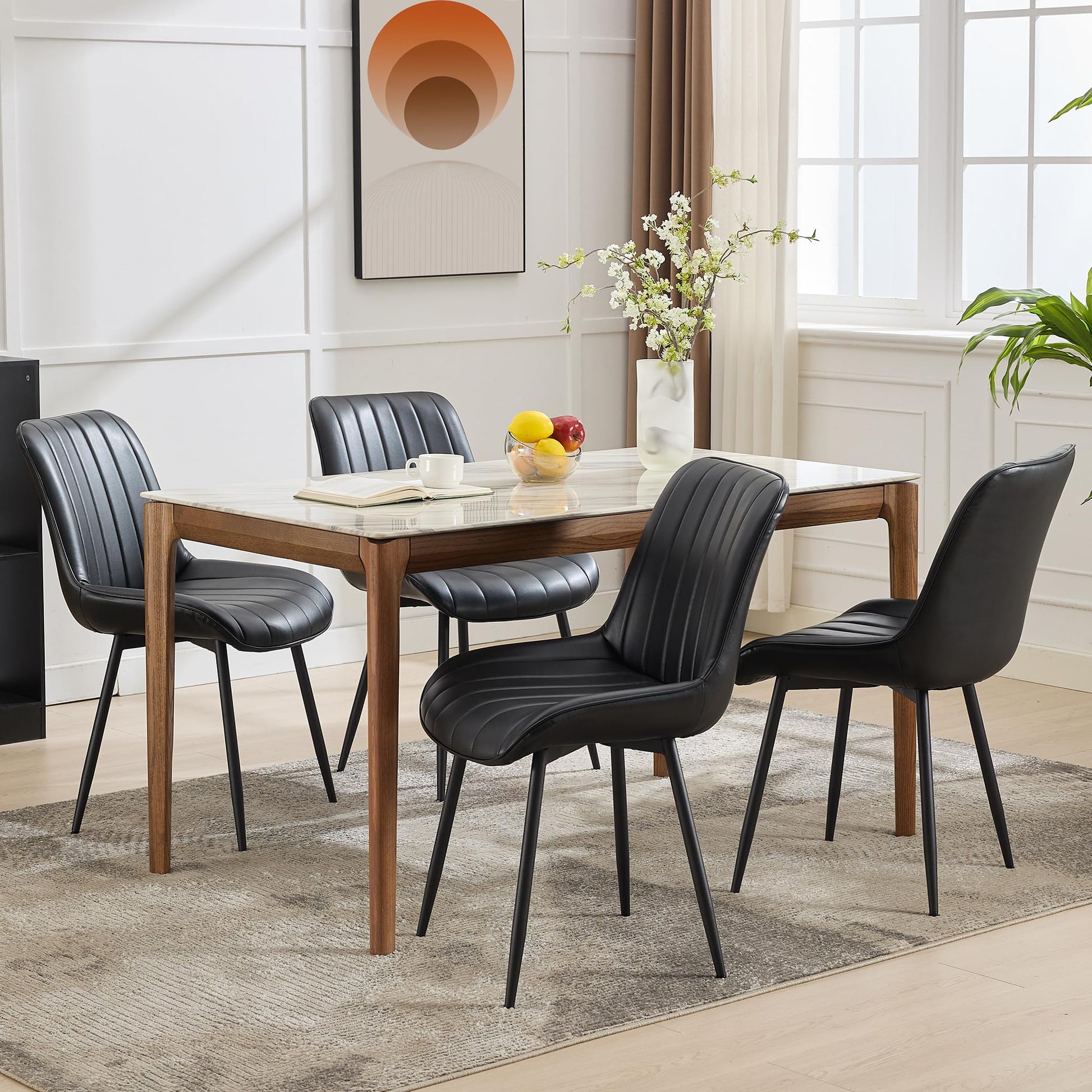 Ensemble de 2 chaises de salle à manger Garvee, chaises modernes en similicuir, assise rembourrée, pieds en métal, pour cuisine et restaurant, noires