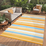 Garvee Tapis d'Extérieur 9x12 Moderne Géométrique Réversible en Paille Plastique UV Résistant Antidérapant avec Boucles pour Terrasse Plage, Coloré - Rayures géométriques