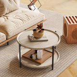 Garvee table basse ronde, en bois et métal, avec 2 étagères de rangement, idéale pour les salons et les petits espaces, compacte, style vintage, marron