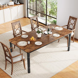 Garvee Table à manger rectangulaire de 180 × 90 × 75 cm, plateau MDF, cadre métallique robuste et coins biseautés - Rétro