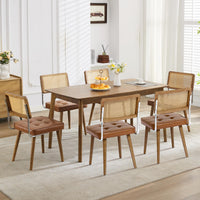 Ensemble de 2 chaises de salle à manger Garvee en rotin style Mid-Century, avec dossier tissé à la main, assise rembourrée, structure en bois et revêtement en similicuir marron, pour la cuisine et la salle à manger.