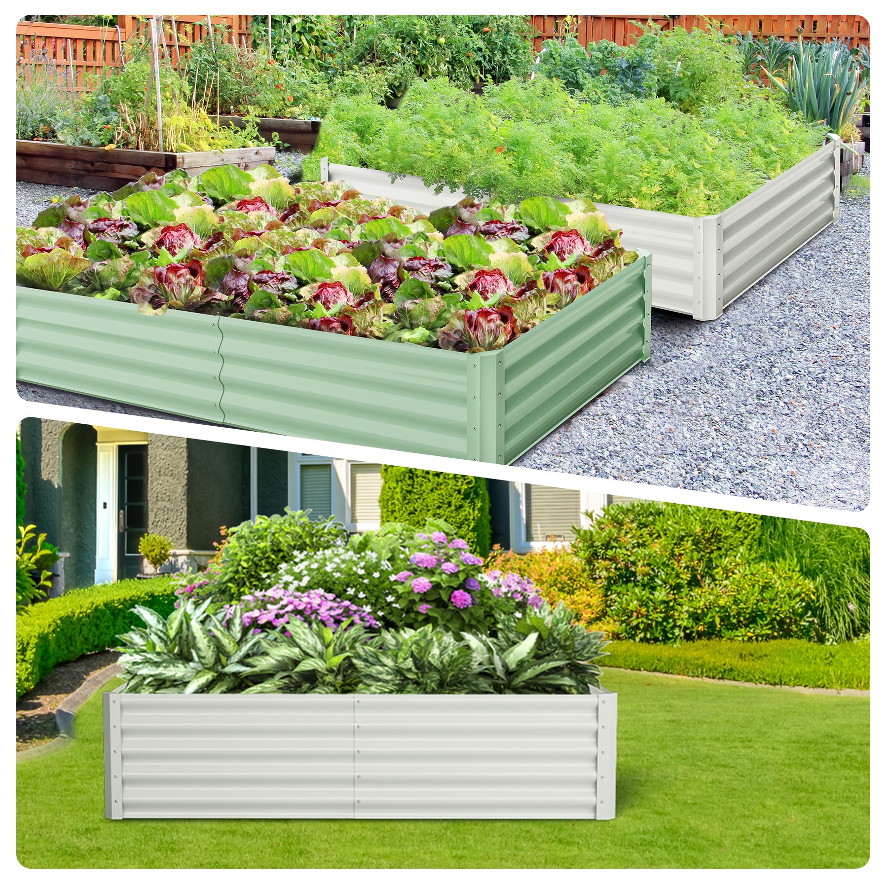 Garvee Lot de 2 bacs de jardin surélevés galvanisés 137 x 61 x 30 cm, en métal avec bords caoutchoutés, pour balcon et jardin, antirouille, fond ouvert