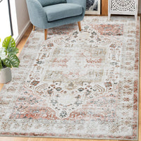 Tapis de salon persan GARVEE 160x230cm marron clair, ultra doux, lavable, ultra fin, motif floral, pour bureau et appartement