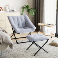 Fauteuil lounge Garvee Comfy Chair extra large avec structure en métal, revêtement en fausse fourrure ultra-douce, pliable, base antidérapante, gris pour salon et chambre
