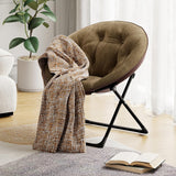 Garvee Fauteuil soucoupe pliable en fausse fourrure, doux et confortable, structure en métal, pour la chambre et le jardin, léger et portable, marron - Marron