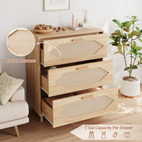 Commode 3 tiroirs Garvee en rotin, idéale pour la chambre, le salon et l'entrée. Grande capacité de rangement, imperméable, en MDF. Style moderne, marron.