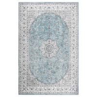 Tapis oriental vintage GARVEE 160 x 230 cm | Antidérapant, résistant à l'eau et aux taches, à poils courts | Tapis classique pour salon, bleu clair