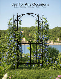 Arche de jardin Garvee de 2,4 m avec portail, métal robuste, résistante aux intempéries, noire, pour mariages et jardins, structure en treillis