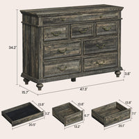 Commode de ferme Garvee 47" à 9 tiroirs, en bois rustique avec poignées en métal vintage, chêne foncé, idéale pour la chambre et le salon.