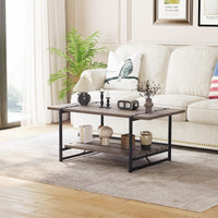 Garvee table basse de ferme à 2 niveaux 41'' en bois gris avec rangement et structure en métal pour le salon et le bureau, style rustique-moderne