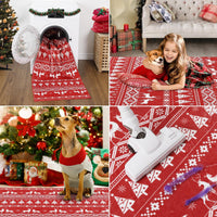 Tapis festif Garvee, motif bohème de Noël avec rennes, flocons de neige et sapin de Noël, pour salon, chambre, cuisine, salle de bain, rouge, ultra-fin, à poils courts