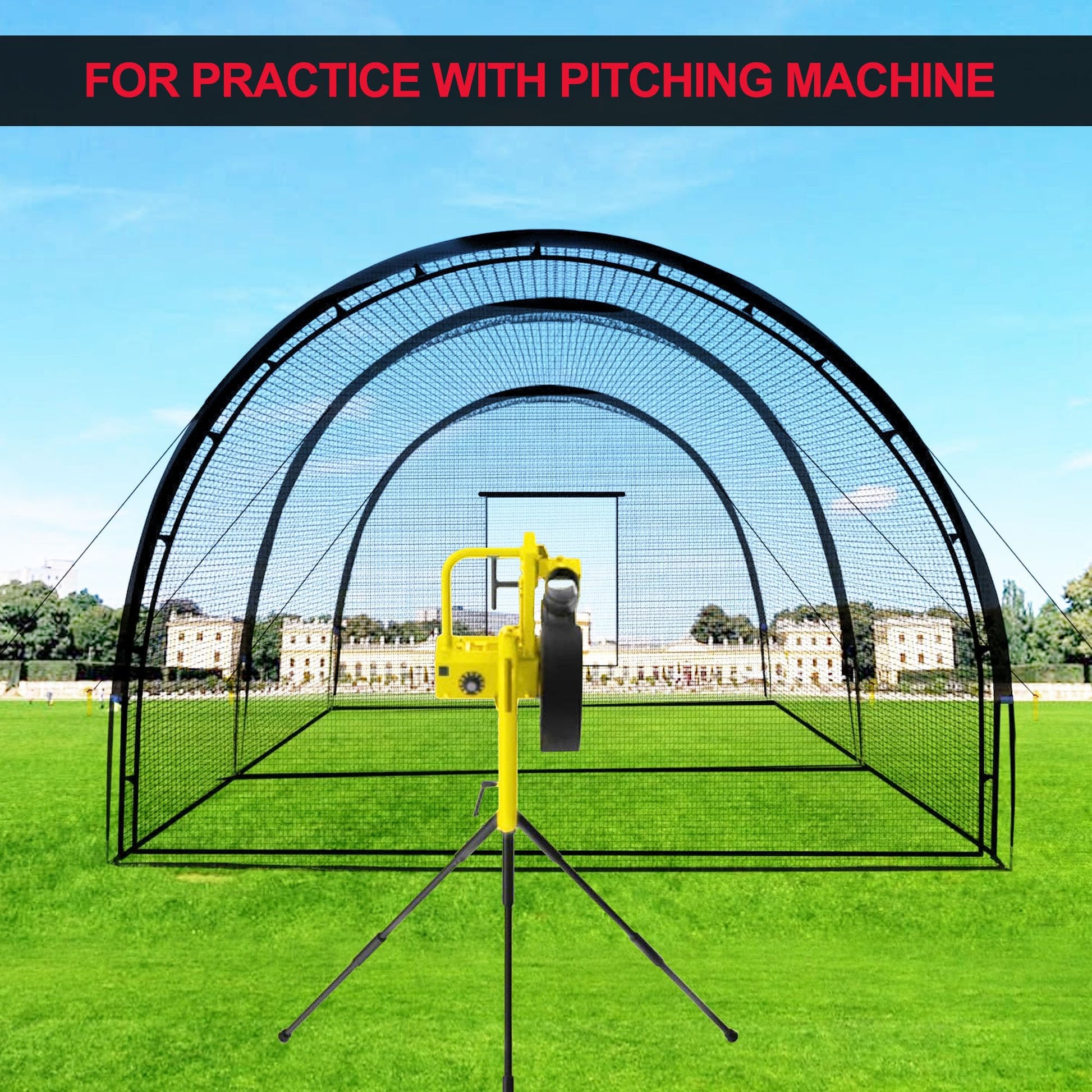 Cage de frappe de baseball Garvee de 10 m avec cadre, en polyester et poteaux en fibre de verre, pour l'entraînement au baseball et au golf dans le jardin, 10 x 3,7 x 2,4 m, noir