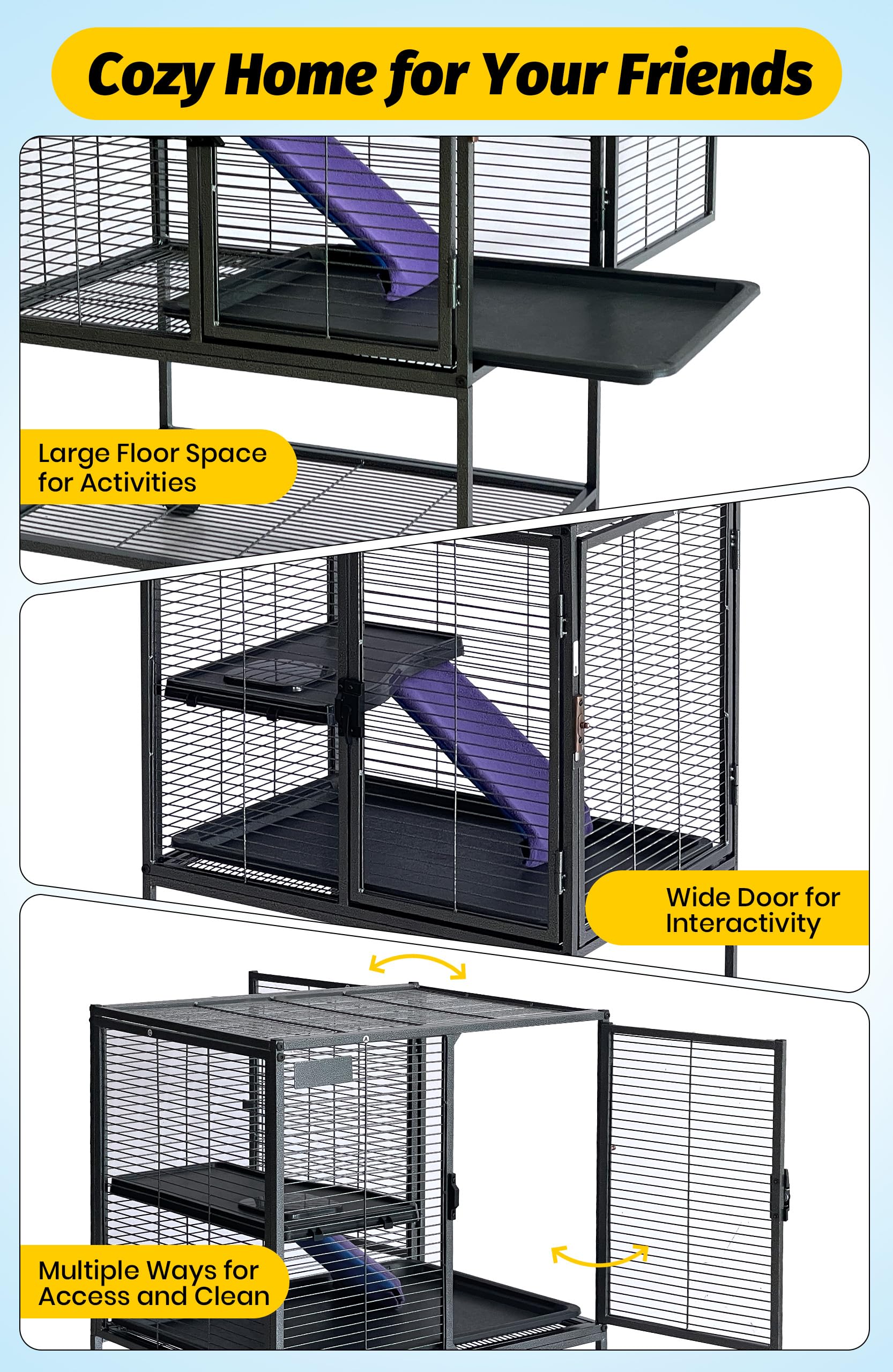 Cage Garvee pour petits animaux, en métal, 86 cm de hauteur, à plusieurs étages avec rampes et plateau amovible, pour hamsters, lapins, furets, cochons d'Inde et hérissons. Sans BPA.